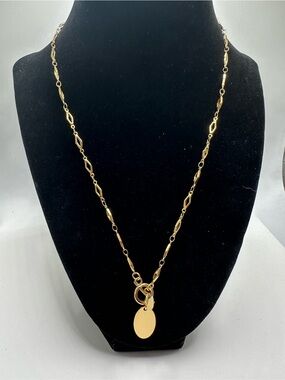 PLUNDER Gold Tone High Polished Women's Link Necklace with Oval Pendant